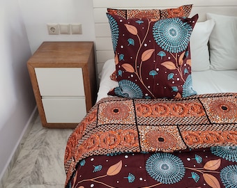 Juego de cama reversible COSMOFLAVA/VITOUSSI (Funda nórdica y 4 fundas de almohada) Ropa de cama Ankara con cojines surtidos