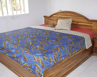 Parure de lit réversible BLUTA/ENOU (Housse de couette et 2 Taies) Ankara bedding with assorted cushions