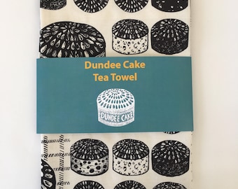 Dundee Cake Tea Towel / Cake Art / Cake Fabric / Screen Printed in UK / Illustrated tea towel / Scottish Gift / illustrated by Louise Kirby