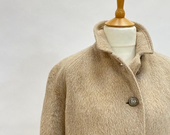 1950's 1960's Beige Coat by Harella Vintage Camel Fluffy Coat 44"