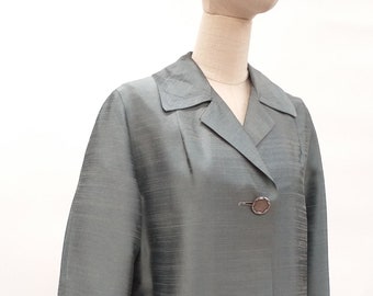 1950s 1960s  Vintage Silver Grey Jacket / Swing Coat with Bracelet Length Sleeves  UK 12-14  USA 8-10