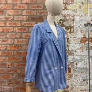 Blue white striped jacket sales