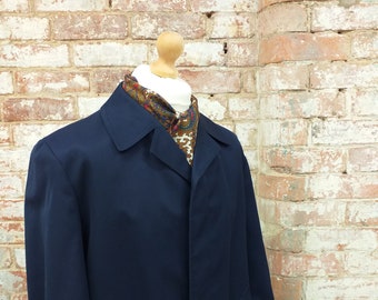 1960's Fly Front Jacket Mod Style Single-Breasted Coat Navy Blue 48"