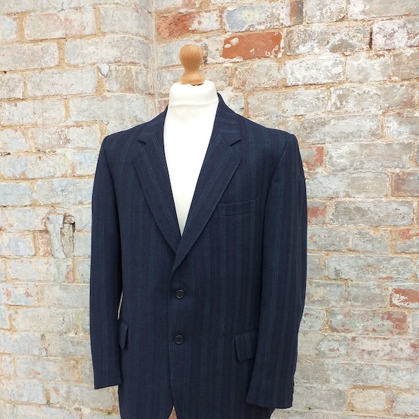 60s Striped Jacket Navy Blue with Red and Grey Stripes Mod Style by Ben Worsley 44"