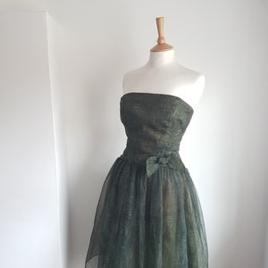 1960's Vintage Dress Dark Green Tulle with Bow Detail by Linzi Line SMALL UK 10-12 US 6-8 image 4