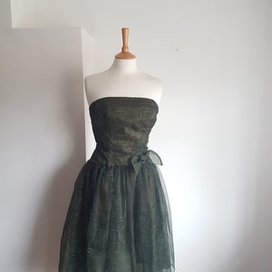 1960's Vintage Dress Dark Green Tulle with Bow Detail by Linzi Line SMALL UK 10-12 US 6-8 image 3