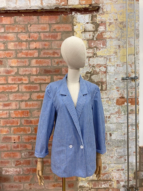 Vintage Striped Blazer by Adini Blue & White Prep… - image 3