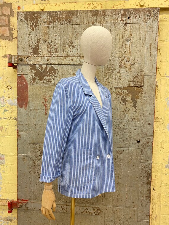 Vintage Striped Blazer by Adini Blue & White Prep… - image 1