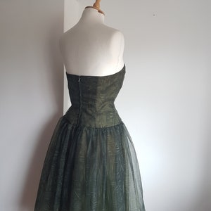 1960's Vintage Dress Dark Green Tulle with Bow Detail by Linzi Line SMALL UK 10-12 US 6-8 image 8