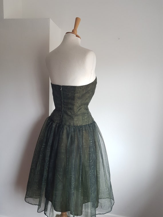 1960's Vintage Dress Dark Green Tulle with Bow De… - image 8