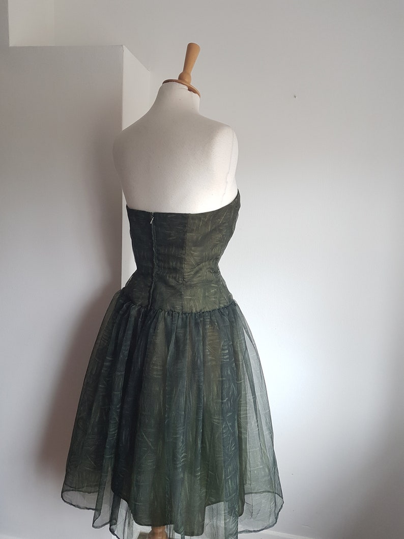 1960's Vintage Dress Dark Green Tulle with Bow Detail by Linzi Line SMALL UK 10-12 US 6-8 image 8