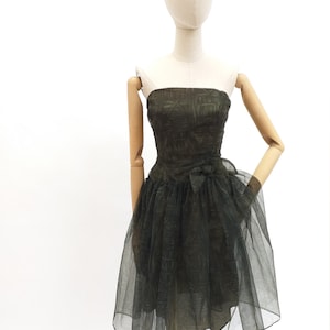 1960's Vintage Dress Dark Green Tulle with Bow Detail by Linzi Line SMALL UK 10-12 US 6-8 image 1