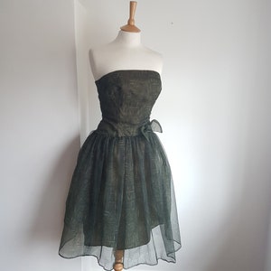 1960's Vintage Dress Dark Green Tulle with Bow Detail by Linzi Line SMALL UK 10-12 US 6-8 image 10