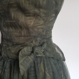 1960's Vintage Dress Dark Green Tulle with Bow Detail by Linzi Line SMALL UK 10-12 US 6-8 image 7