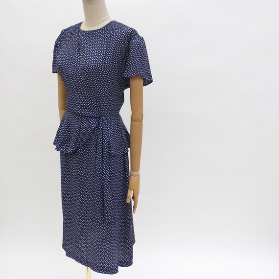 Vintage Polka Dot Dress With Peplum Waist Navy & Blue UK10-12 - Etsy