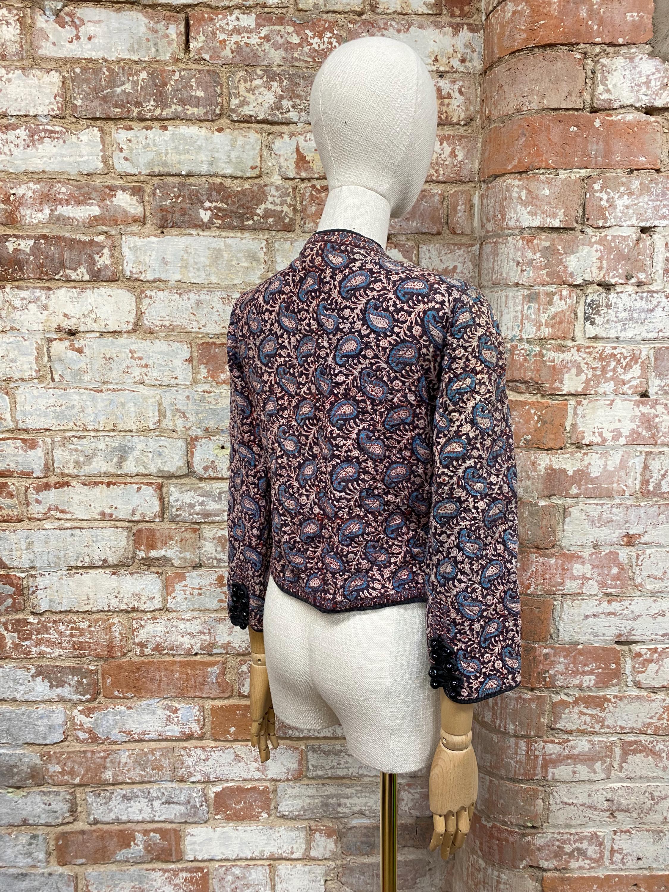 Quilted Vintage Phool Jacket Indian Block Print Cotton XS