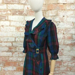 Vintage Cocktail Dress by Mackerness Tartan Dress with Ruffles and Buckle 36&quot;