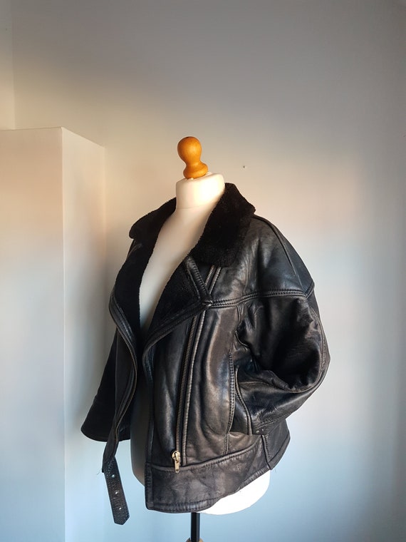 Distressed Leather Vintage Biker Jacket with Fluffy Lining | Etsy