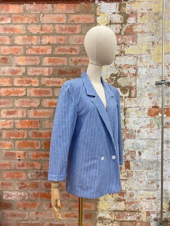 Vintage Striped Blazer by Adini Blue & White Prep… - image 4