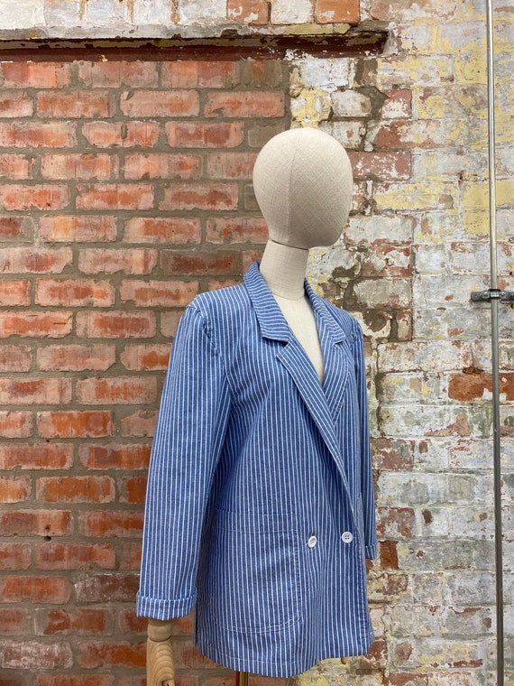 Vintage Striped Blazer by Adini Blue & White Prep… - image 6