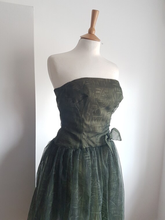 1960's Vintage Dress Dark Green Tulle with Bow De… - image 6