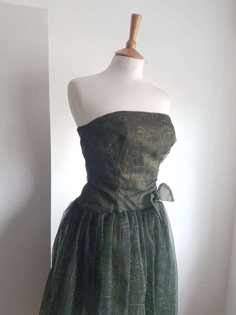 1960's Vintage Dress Dark Green Tulle with Bow Detail by Linzi Line SMALL UK 10-12 US 6-8 image 6