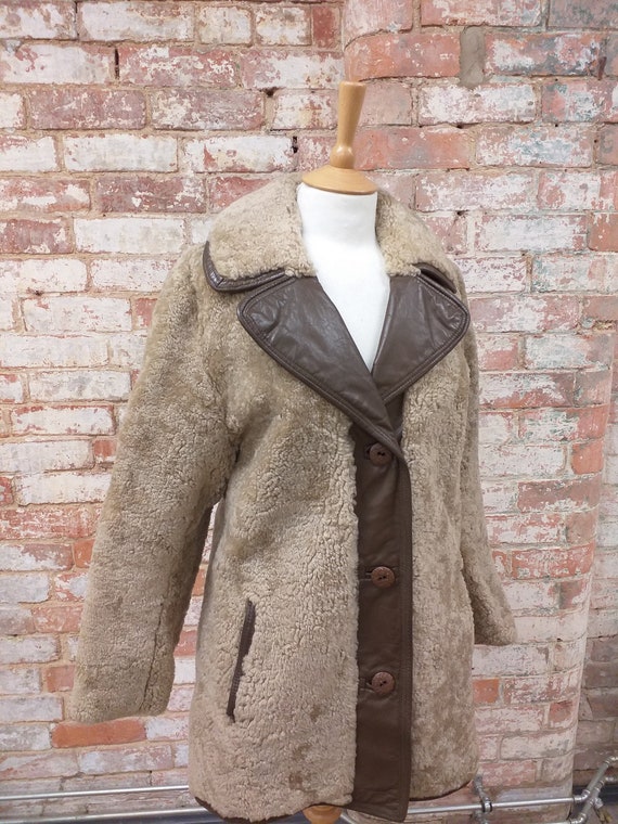 Vintage 70s Sheepskin Jacket With Contrast Trim Teddy Bear Coat 