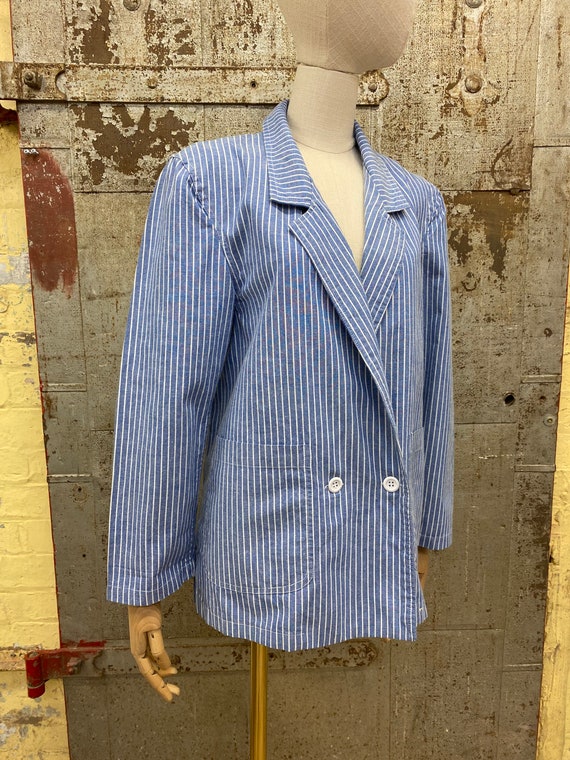 Vintage Striped Blazer by Adini Blue & White Prep… - image 9