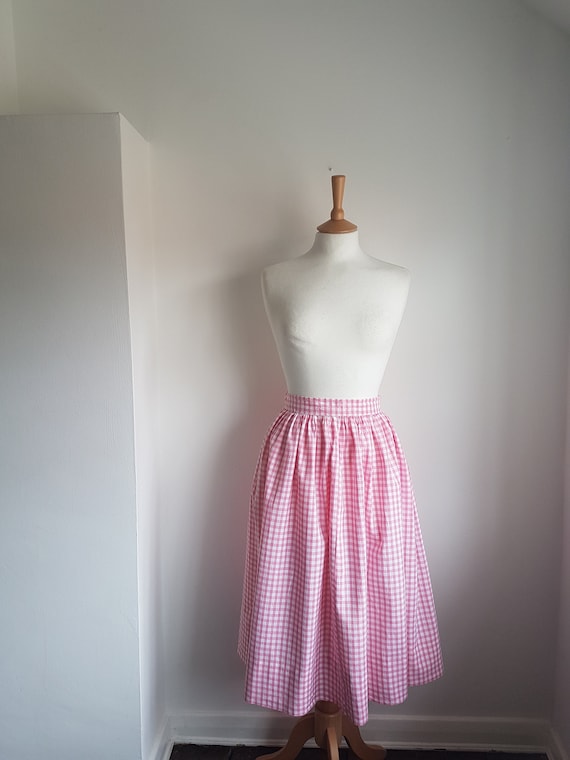 50's Skirt Pink Gingham Cotton 26" Waist SMALL Sug