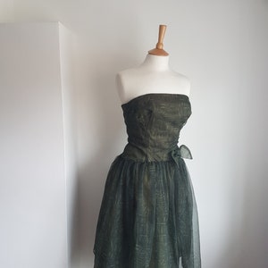 1960's Vintage Dress Dark Green Tulle with Bow Detail by Linzi Line SMALL UK 10-12 US 6-8 image 5