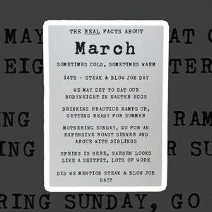 I fatti reali su marzo / rude card / carta grezza / insulto / marzo / biglietto di compleanno / biglietto generale / carta divertente / sfacciato / compleanno / mese / umorismo / ridere