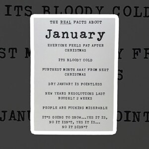 I fatti reali su gennaio / carta maleducata / carta grezza / insulto / gennaio / biglietto di compleanno / biglietto generale / carta divertente / sfacciato / compleanno / mese / umorismo / risata