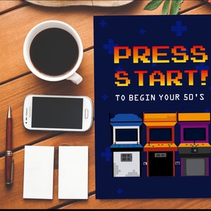 Jeux d'arcade rétro pour les années 50 | Carte d'anniversaire grossière| Carte d'anniversaire drôle|Joyeux anniversaire| Insulte|Insulte|vintage|Vieux|Gamer|Arcade|50|50e