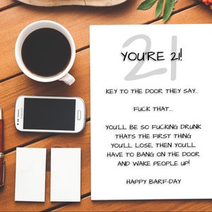 Tu as 21 ans ! Clé de la porte| Joyeux anniversaire| Carte grossière| Carte brute| L’insulte| Carte insultante|21 |21| Clé de la porte| Barfday heureux