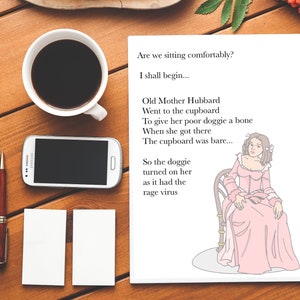 Dichter Ecke Old Mother Hubbard | Gedicht | Alte Mutter Hubbard | Dichter | Gedicht-Karte | Beleidigung | Lustige Karte | Lustiges Gedicht | Limerick Karte | Hündchen | Wut