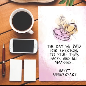 El día que pagamos para que todos se atiborraran de comida Feliz aniversario/Tarjeta de aniversario/Tarjeta de aniversario grosera/Tarjeta de aniversario divertida/Insulto
