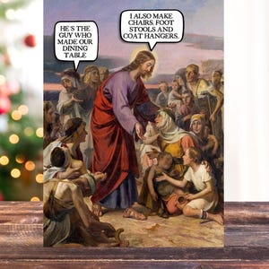 Jésus le charpentier|Carte amusante|Carte de Noël|Drôle|Noël|Noël|Rire|Moi|Idiot|Carte de Noël drôle|Impoli|Carte de Noël drôle|Le Christ