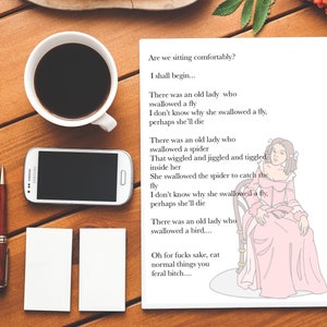 Poetas Esquina Había una vieja dama que se tragó una mosca / poema / poeta / poema tarjeta / insulto / tarjeta divertida / poema divertido / tarjeta de Limerick / feral / perra