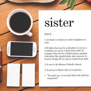 Sens du dictionnaire sœur| Carte Rude| Carte brute| Insulte| Dictionnaire| Carte d’anniversaire| Généralités| Famille| Sœur| Relation| Ami| Tante| Oncle| Bro