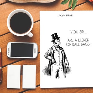 Posh Dave Vous Monsieur ... Sont un licker de sacs à billes| C’est impoli| C’est drôle| Sac à billes| Carte grossière| Carte brute| Drôle de carte| Chic| L’insulte| Carte insultante| Anniversaire
