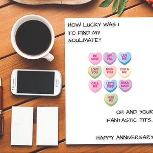 Soul Mate con Tetas Fantásticas Feliz Aniversario / Aniversario CardRude Tarjeta de Aniversario / Divertido Aniversario Tarjeta /Insulto / Amor / Tetas / Alma Mate