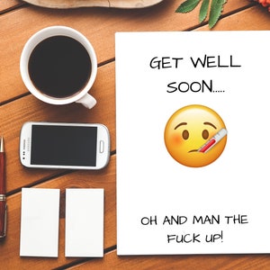 Bon rétablissement... Oh And Man The Fuck Up Obtenez bien bientôt la carte Man Up Carte RudeMD Drôle de carte Funny Get Well Soon Rude Get Well Soon Insulte