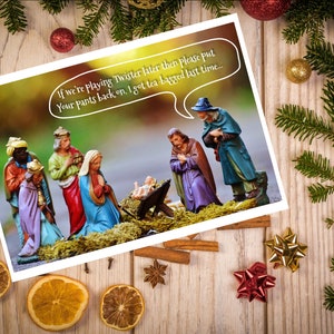 Krippenspiel Twister|Weihnachtskarte|Weihnachtskarte|Weihnachtskarte|Frohe Weihnachten|Rude Christmas Card|Lustige Weihnachtskarte|Beleidigung|Festlich|Krippe|Jesus|Mary|Teebeutel