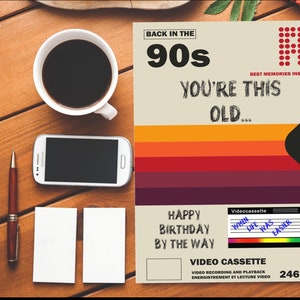 Cassette vidéo rétro|Carte d'anniversaire grossière|Carte d'anniversaire drôle|Joyeux anniversaire|Insulte|Insulte|Années 90|VHS|Cassette|Vidéo|Anniversaire|effronté|Rétro