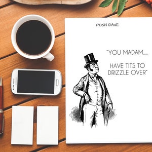 Posh Dave, senhora... Tem peitos para regar | Seios | Garoa | Cartão rude | Cartão engraçado | Cartão de aniversário rude | Cartão de aniversário engraçado | Insulto | Insulto