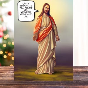 C'est simple, tout tourne autour de moi, a dit Jésus|Carte amusante|Jésus|Carte de Noël|Drôle|Noël|Noël|Rire|Moi|Idiot|Carte de Noël drôle