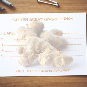 Top 10 des grandes choses ginger| Carte grossière| Carte brute| L’insulte| Carte insultante| Carte d’anniversaire| Carte générale| Ginger| Carte Ginger| Anniversaire ginger| Ginge ( Ginge )