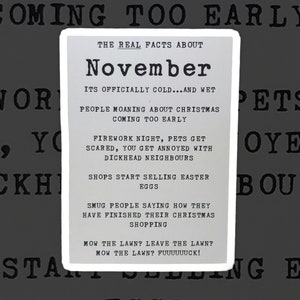 I fatti reali su novembre / rude card / carta grezza / insulto / novembre / biglietto di compleanno / generale / carta divertente / sfacciato / compleanno / mese / umorismo / ridere
