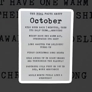 Les faits réels sur Octobre| Carte grossière| Carte brute| L’insulte| Octobre| Carte d’anniversaire| Général| Drôle de carte| Effronté| Anniversaire| Mois| De l’humour| Rire