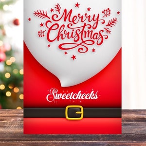 Babbo Natale con le guance dolci/Cartolina divertente/Natività/Cartolina di Natale/Cartolina divertente/adorabile/Natale/Risata/Babbo Natale/Mrude/Prostituta del gin/Natale divertente/Babbo Natale/Gin